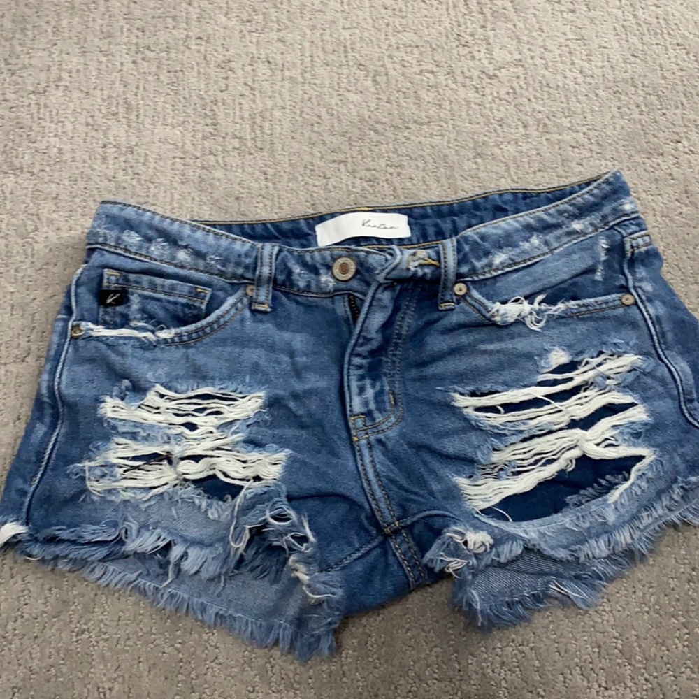 Distressed jean shorts